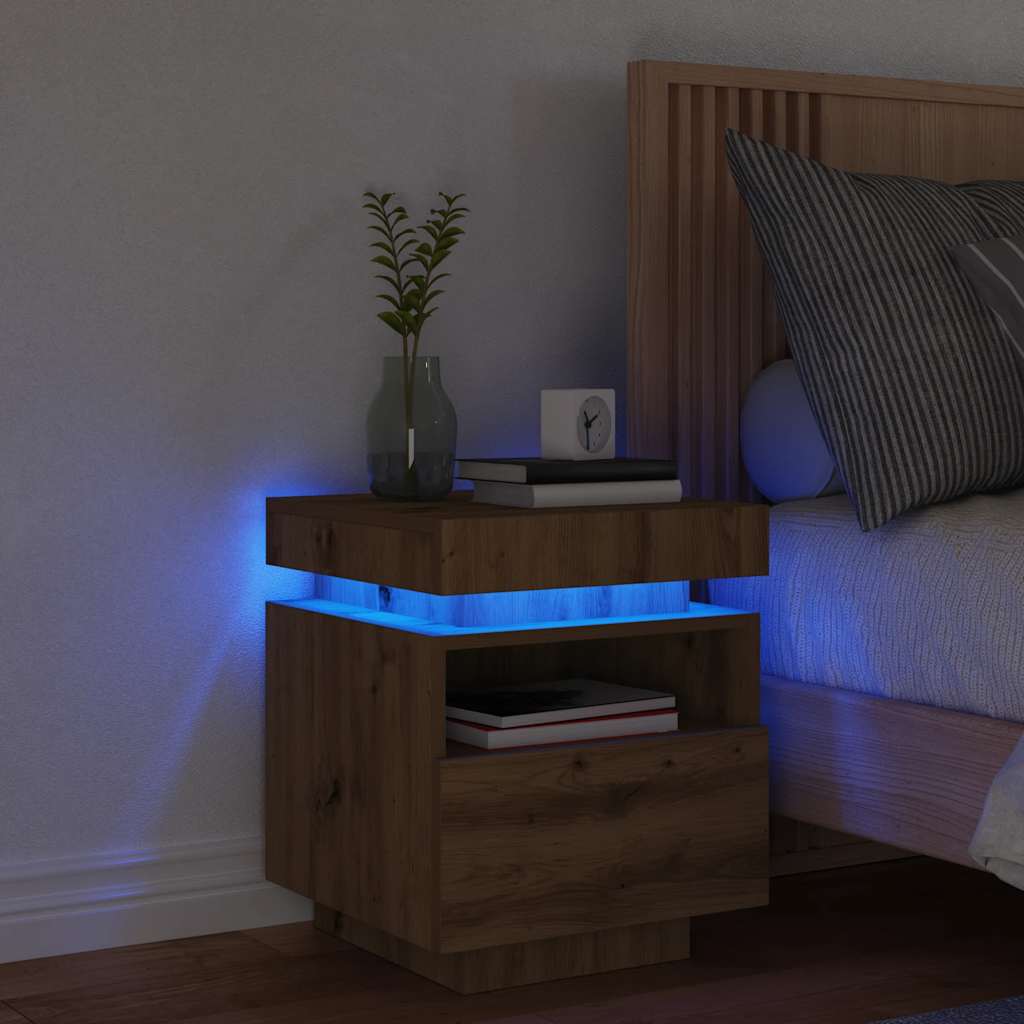 Nachttisch mit LED-Leuchten Artisan-Eiche 40x39x48,5 cm