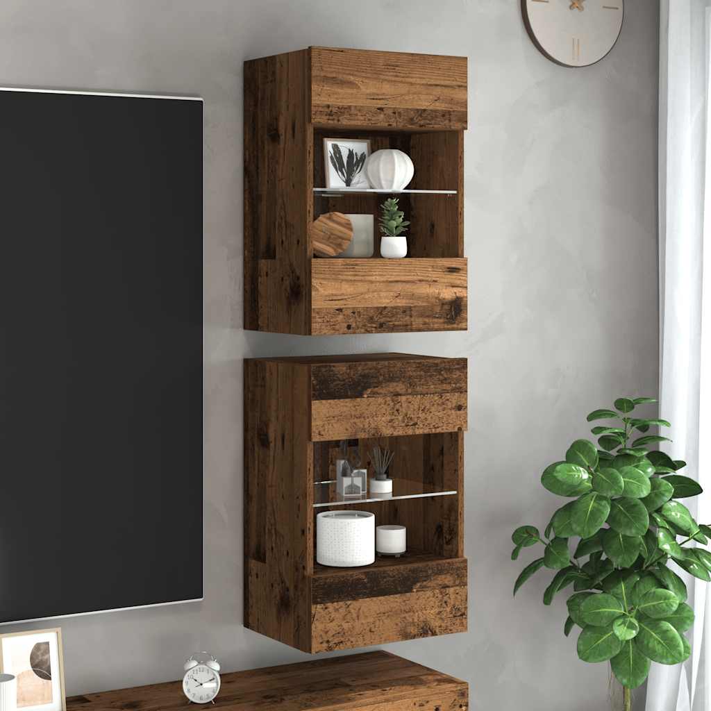 Wandschränke mit LED-Leuchten für TV 2 Stk. Altholz-Optik