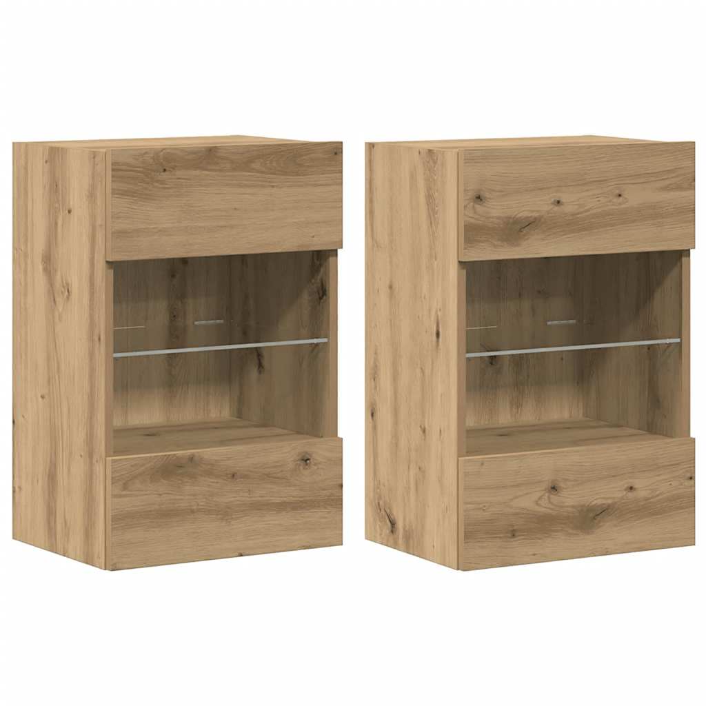 Wandschränke mit LED-Leuchten für TV 2 Stk. Artisan-Eiche