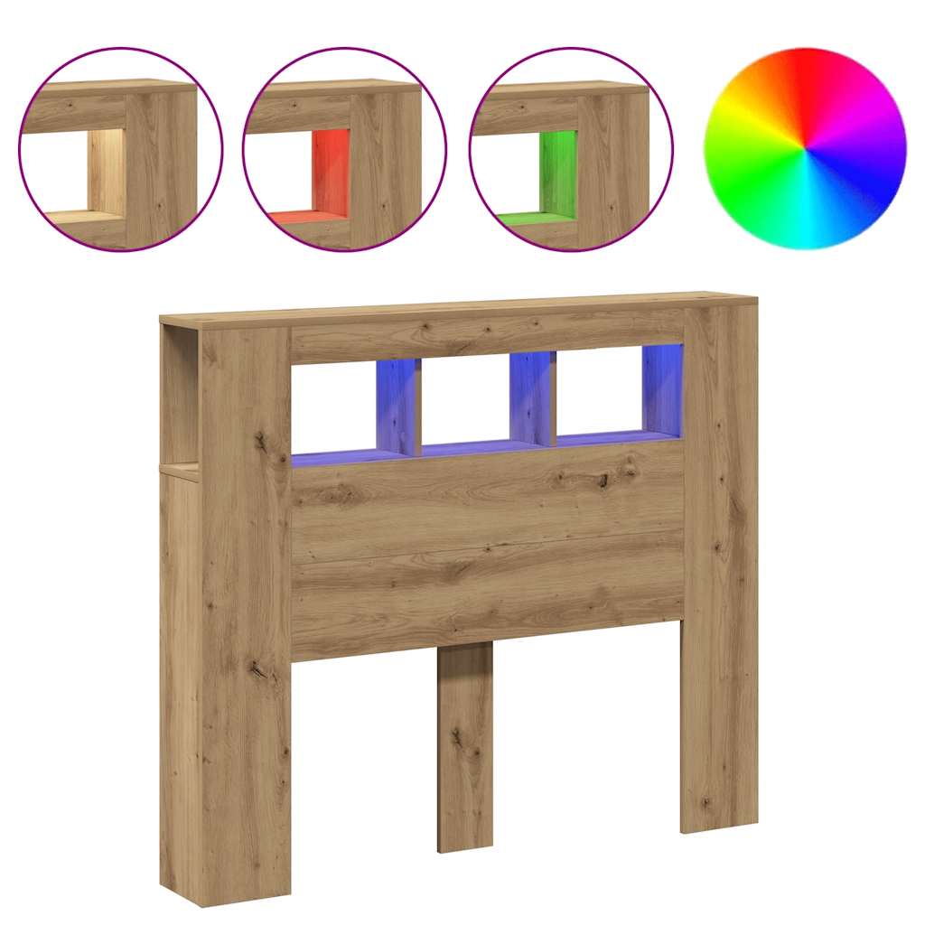 LED-Kopfteil Artisan-Eiche 120x18,5x103,5 cm Holzwerkstoff