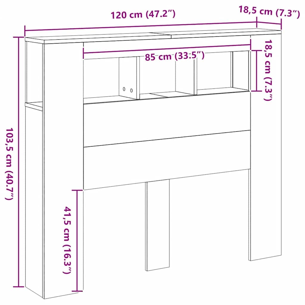 LED-Kopfteil Artisan-Eiche 120x18,5x103,5 cm Holzwerkstoff