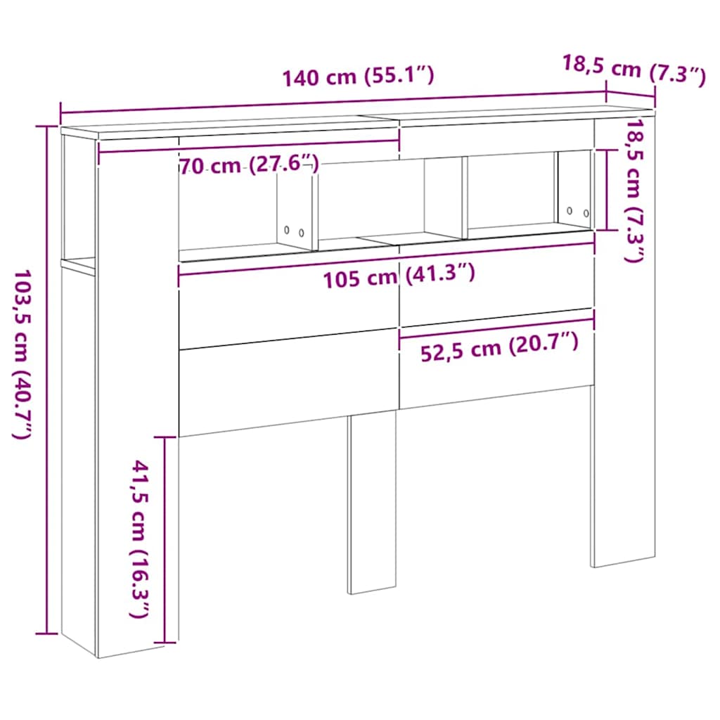 LED-Kopfteil Artisan-Eiche 140x18,5x103,5 cm Holzwerkstoff