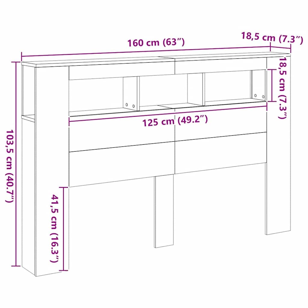 LED-Kopfteil Artisan-Eiche 160x18,5x103,5 cm Holzwerkstoff