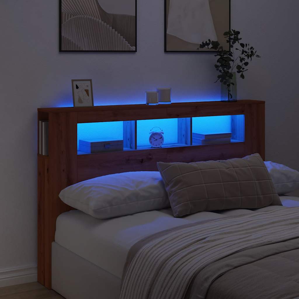 LED-Kopfteil Artisan-Eiche 160x18,5x103,5 cm Holzwerkstoff