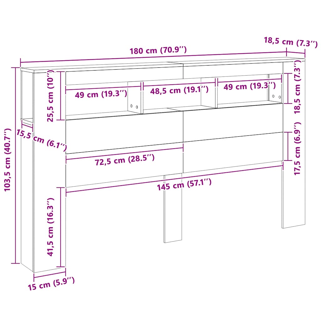 LED-Kopfteil Artisan-Eiche 180x18,5x103,5 cm Holzwerkstoff