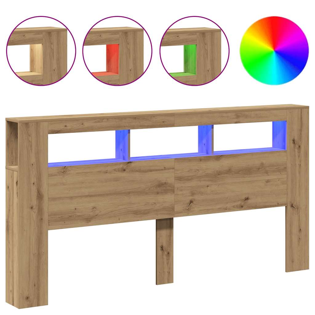 LED-Kopfteil Artisan-Eiche 200x18,5x103,5 cm Holzwerkstoff
