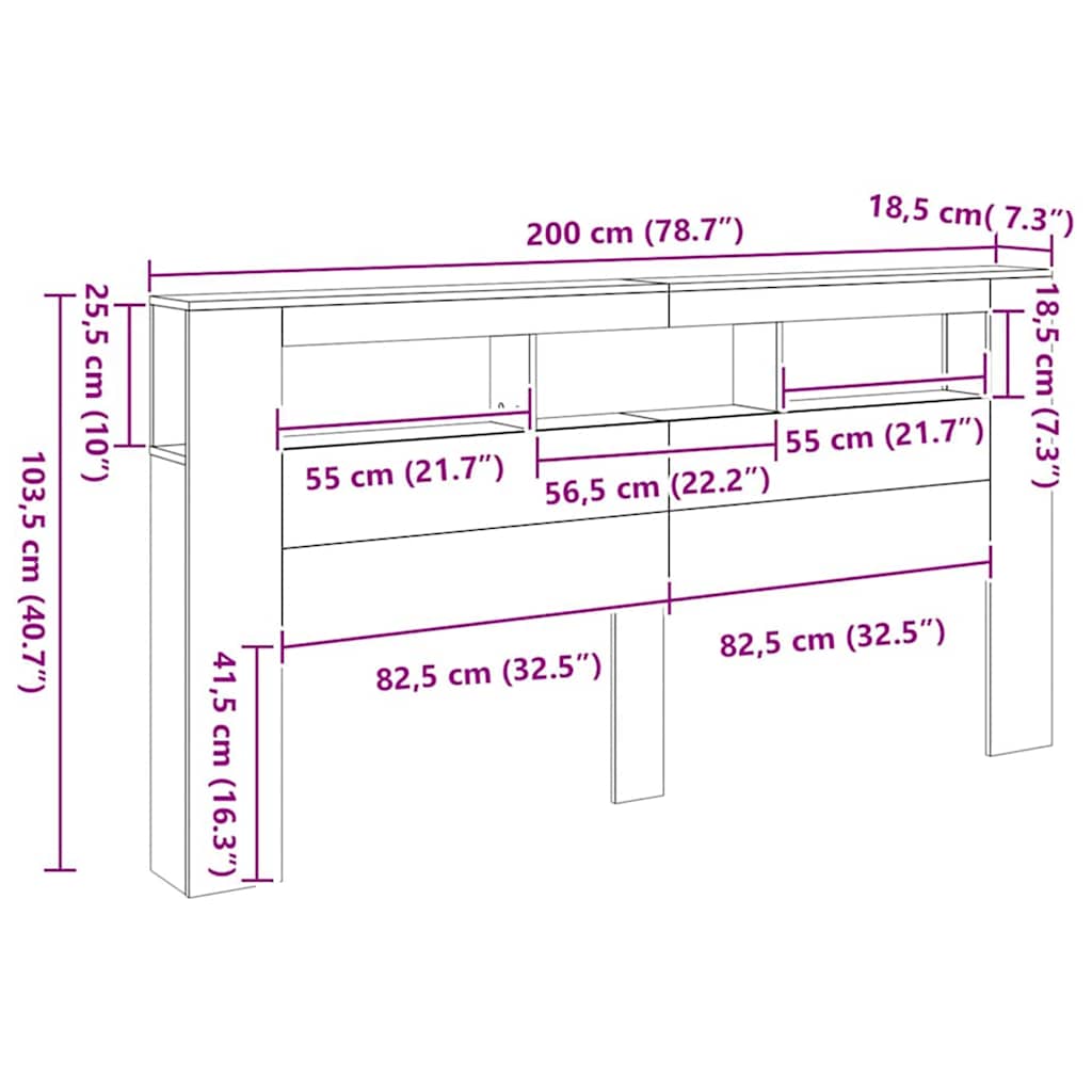 LED-Kopfteil Artisan-Eiche 200x18,5x103,5 cm Holzwerkstoff