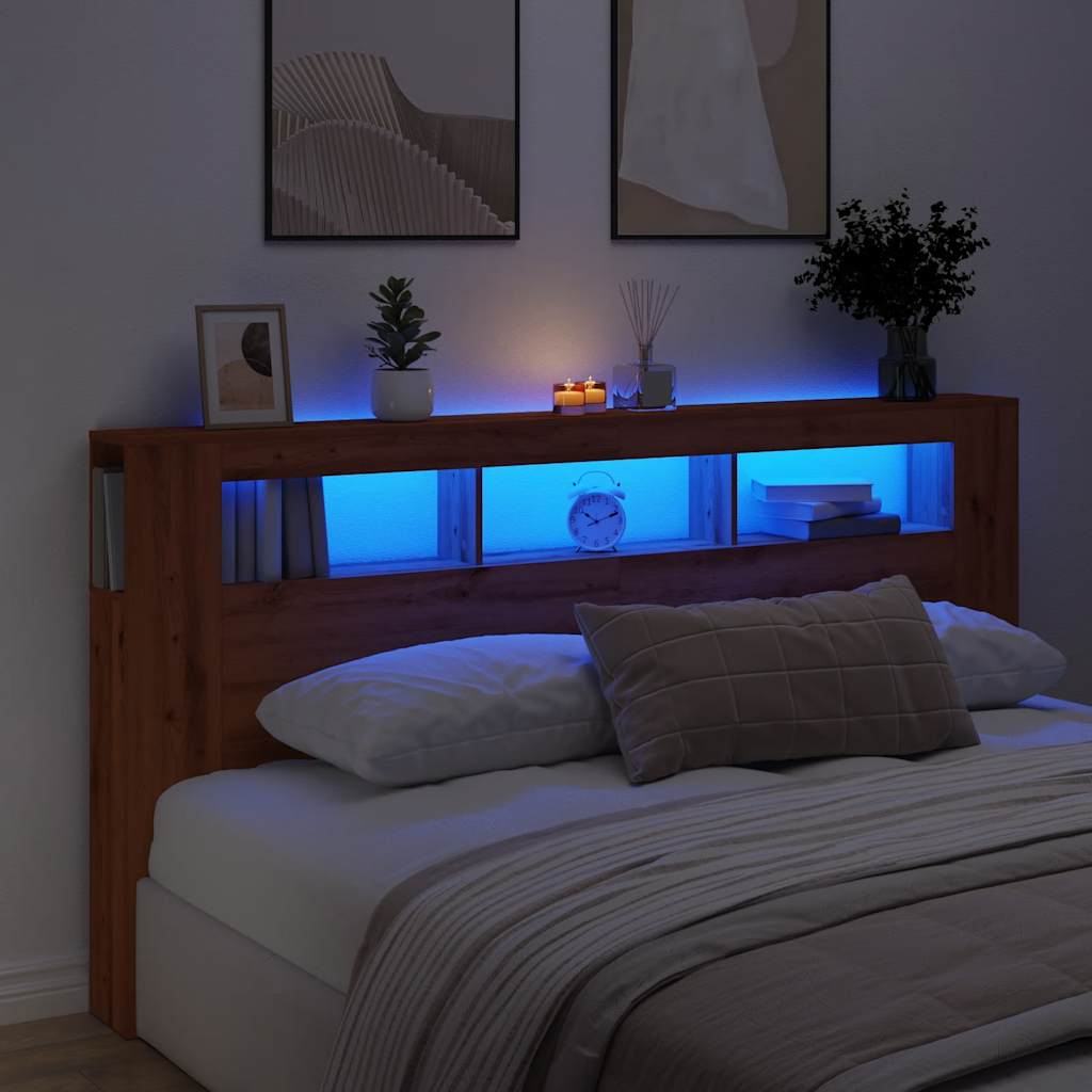LED-Kopfteil Artisan-Eiche 200x18,5x103,5 cm Holzwerkstoff