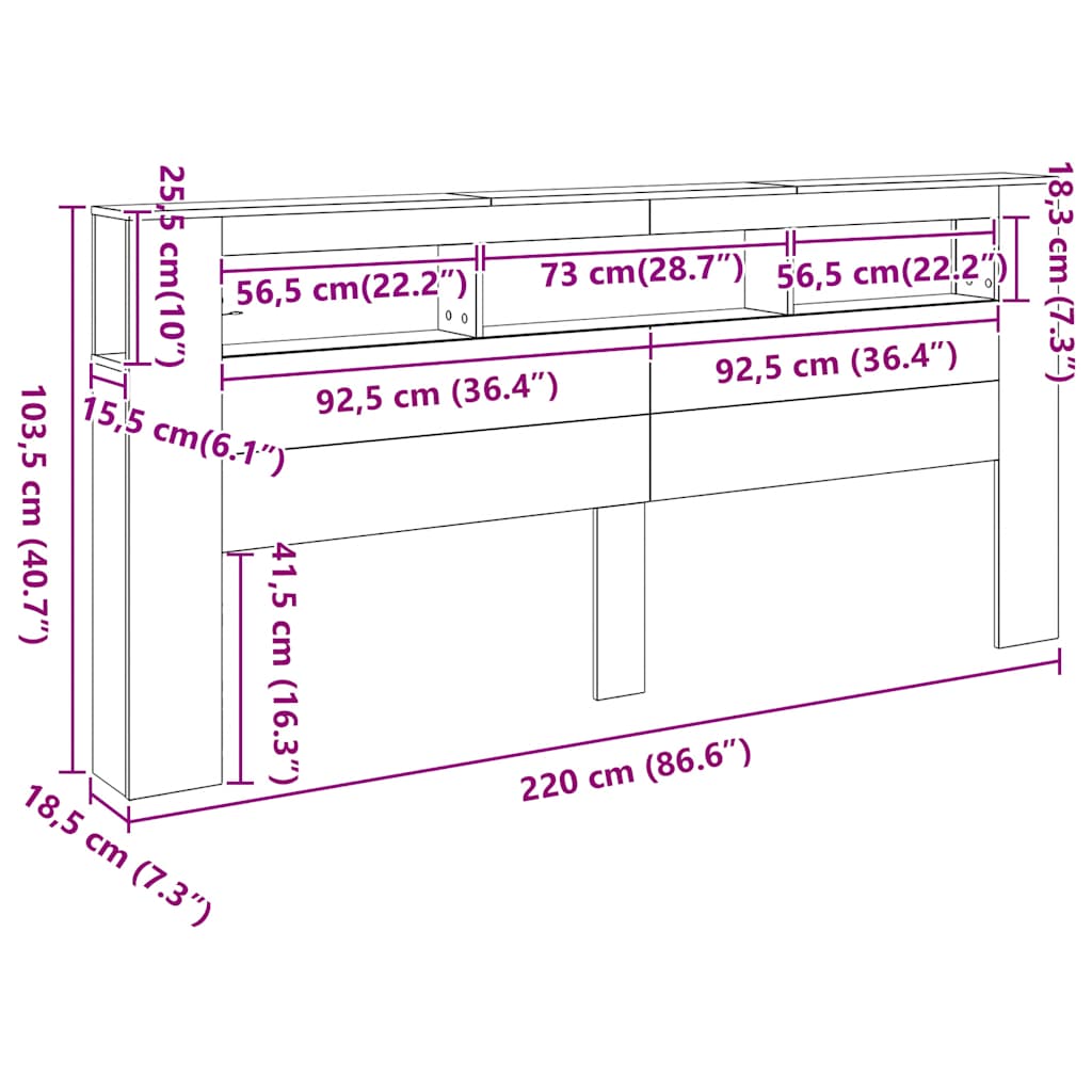 LED-Kopfteil Artisan-Eiche 220x18,5x103,5 cm Holzwerkstoff
