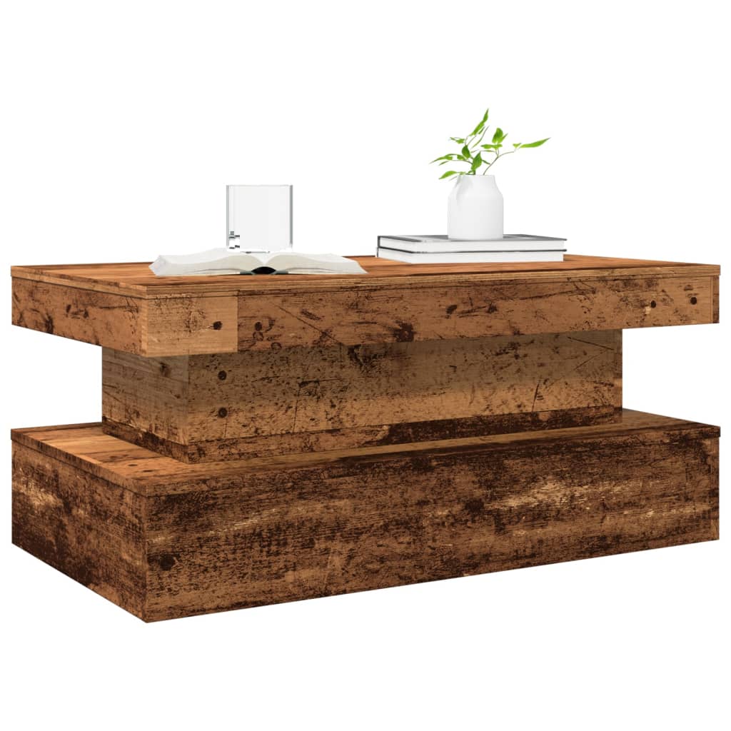 Couchtisch mit LED-Leuchten Altholz-Optik 90x50x40 cm