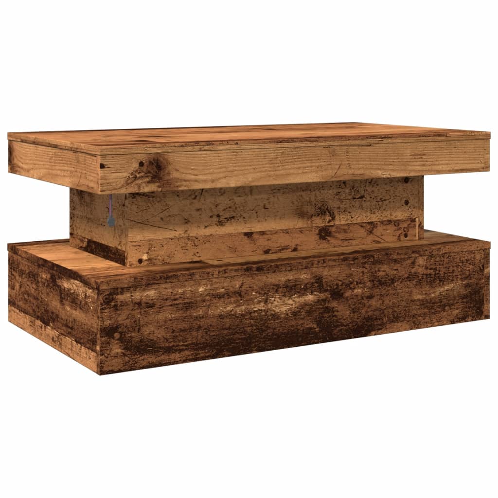 Couchtisch mit LED-Leuchten Altholz-Optik 90x50x40 cm