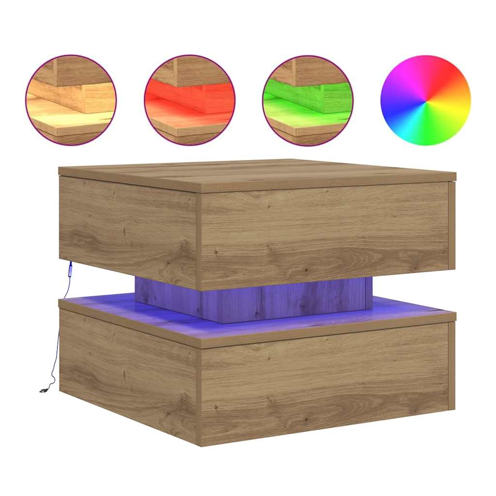 Couchtisch mit LED-Leuchten Artisan-Eiche 50x50x40 cm