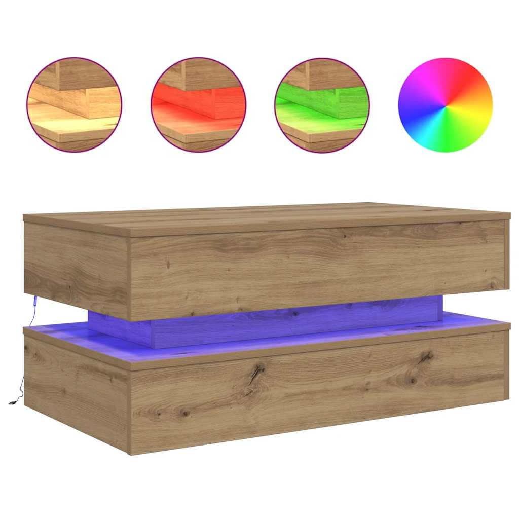 Couchtisch mit LED-Leuchten Artisan-Eiche 90x50x40 cm