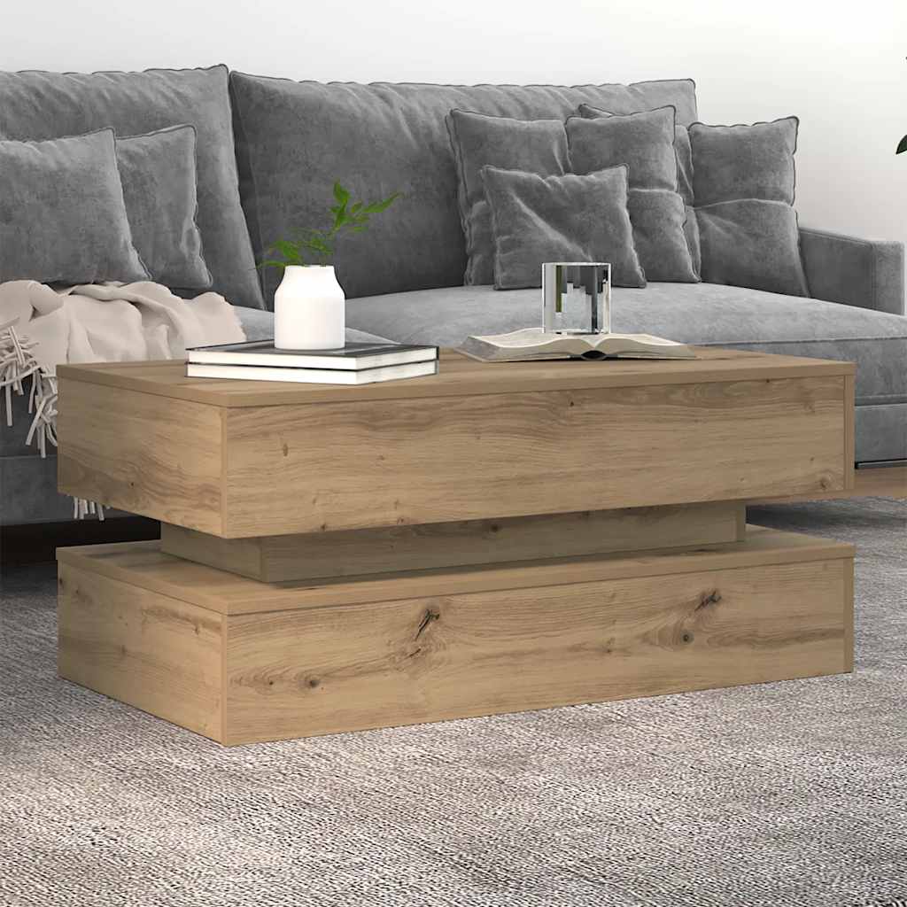 Couchtisch mit LED-Leuchten Artisan-Eiche 90x50x40 cm