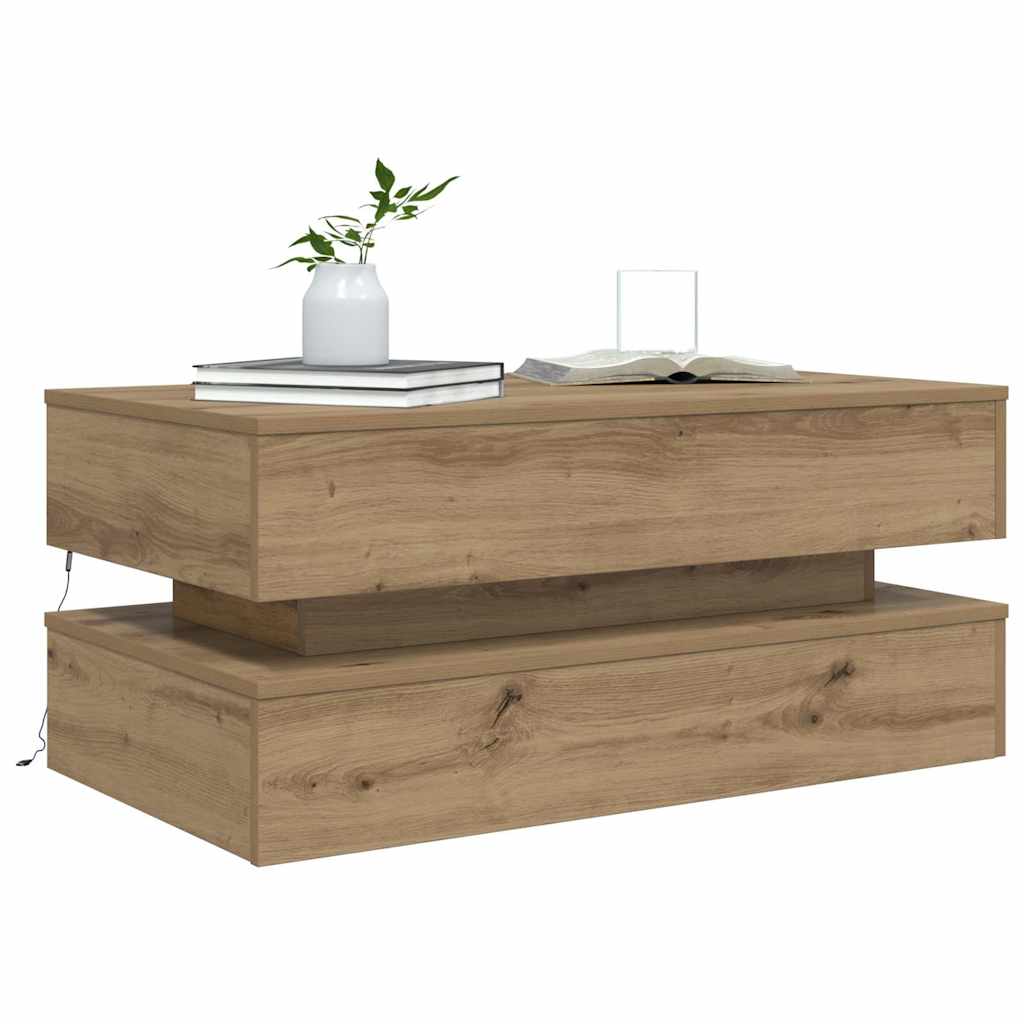 Couchtisch mit LED-Leuchten Artisan-Eiche 90x50x40 cm