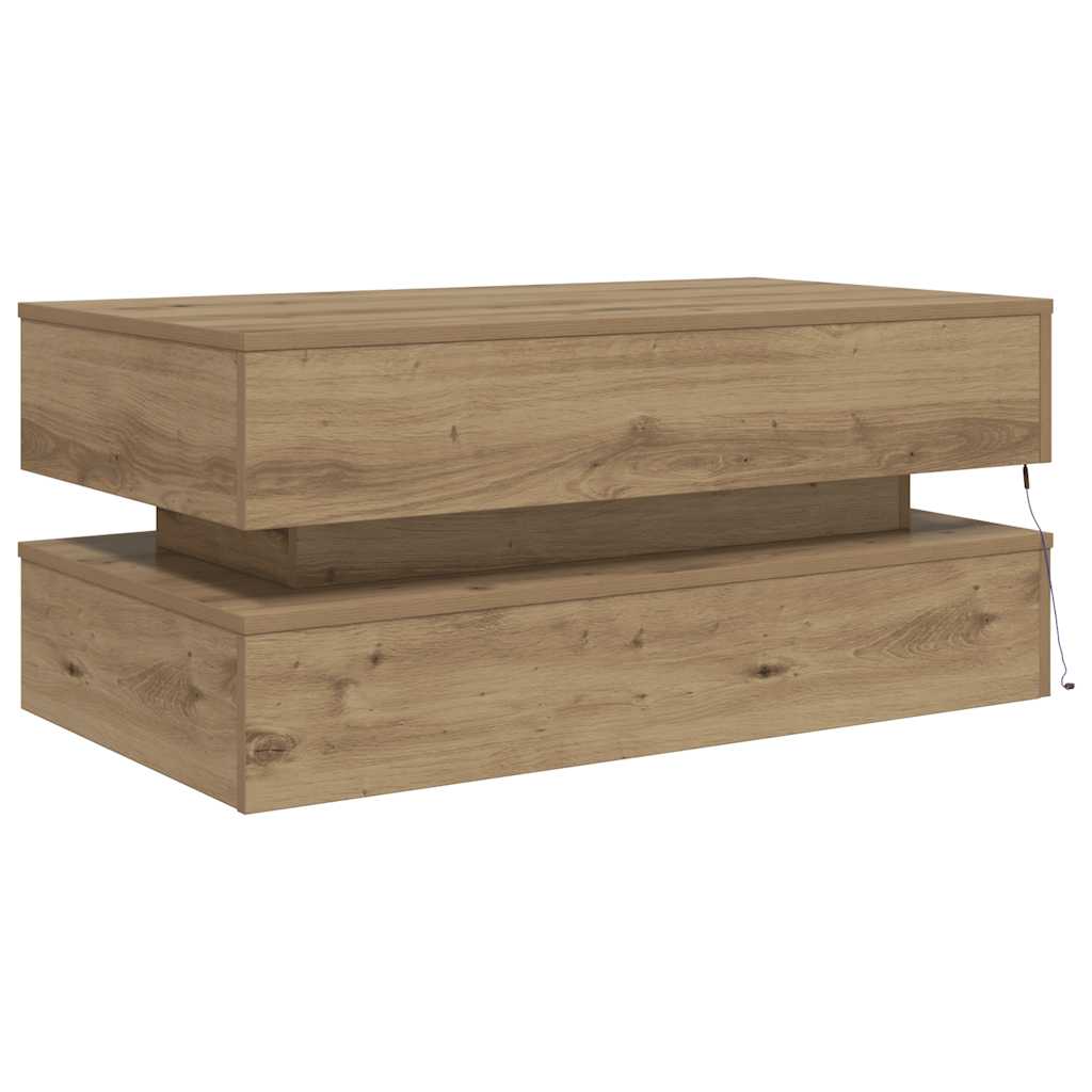 Couchtisch mit LED-Leuchten Artisan-Eiche 90x50x40 cm