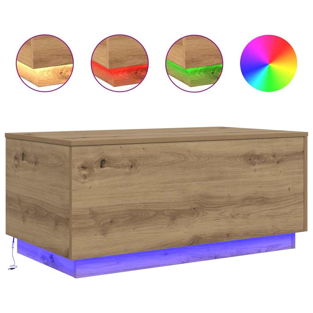 Couchtisch mit LED-Leuchten Artisan-Eiche 90x50x40 cm