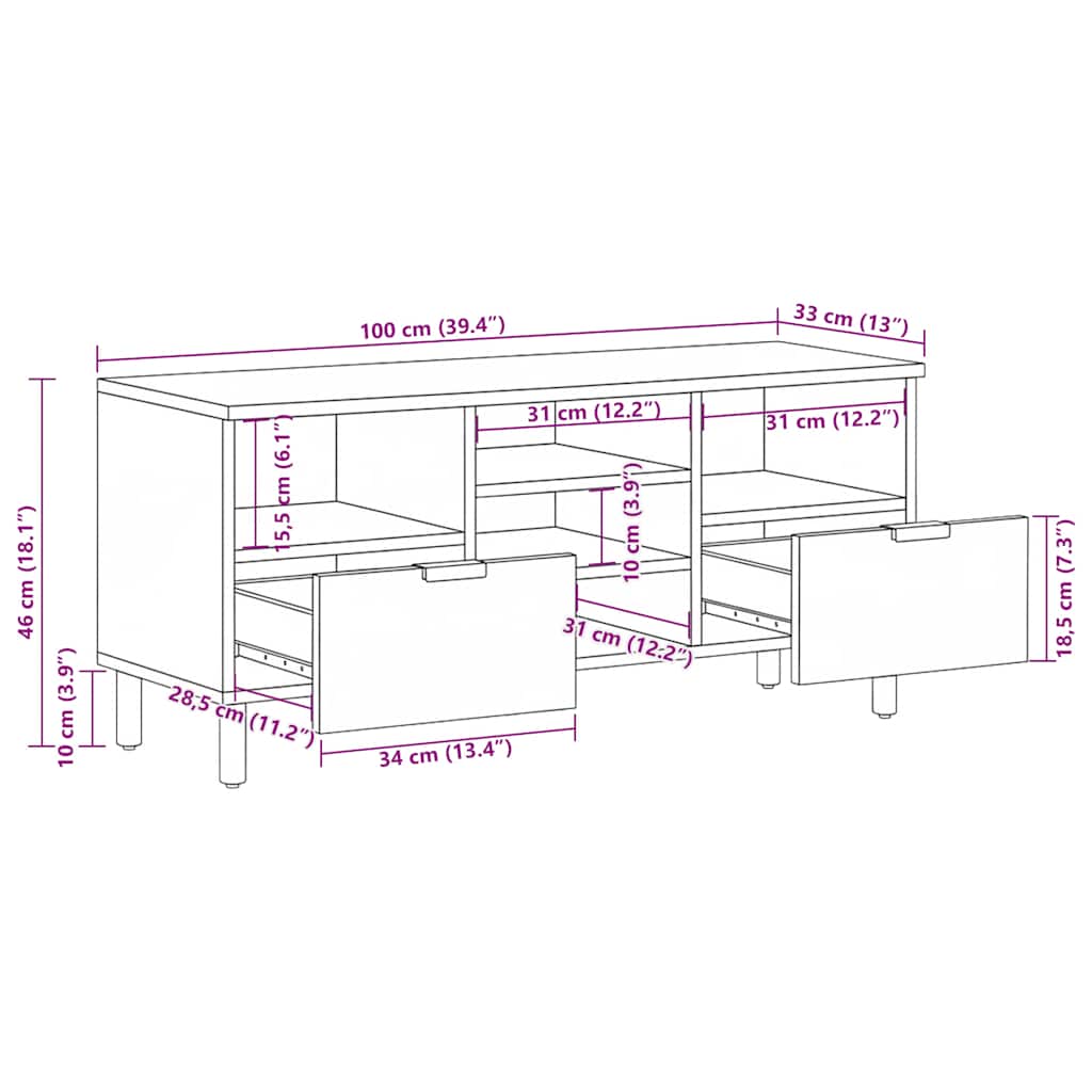 TV-Schrank Schwarz 100x33x46 cm Holzwerkstoff