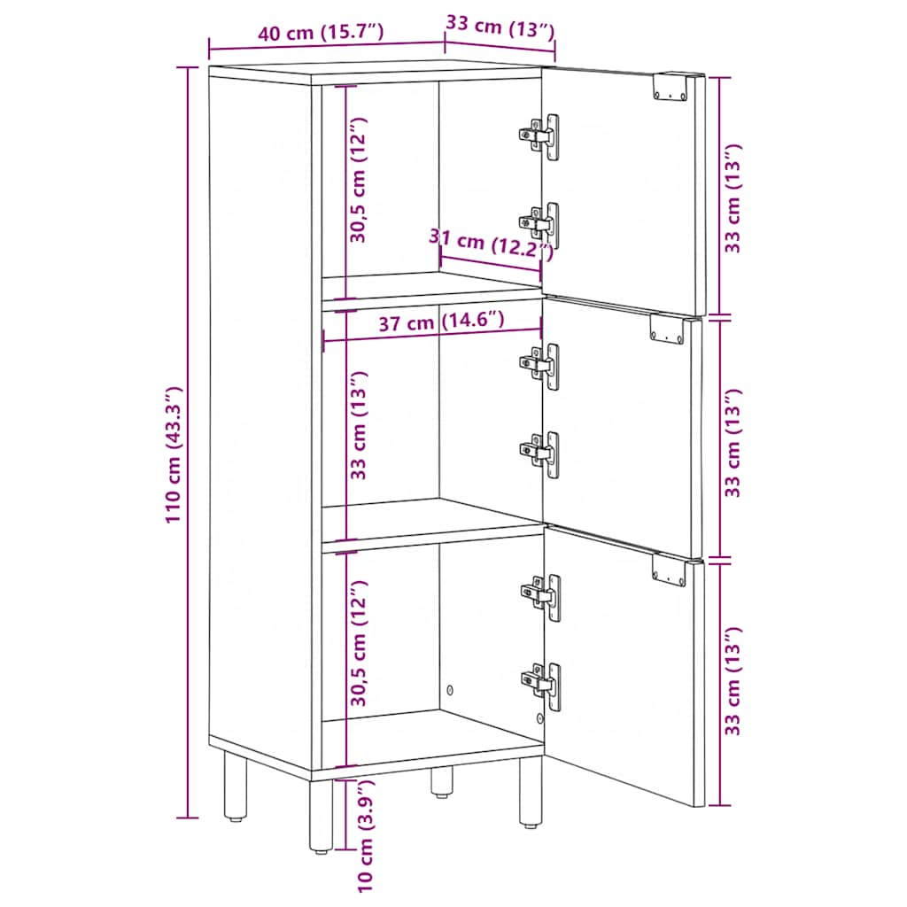 Highboard Schwarz 40x33x110 cm Holzwerkstoff