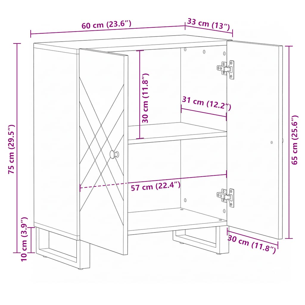 Sideboard Schwarz 60x33x75 cm Massivholz Mango