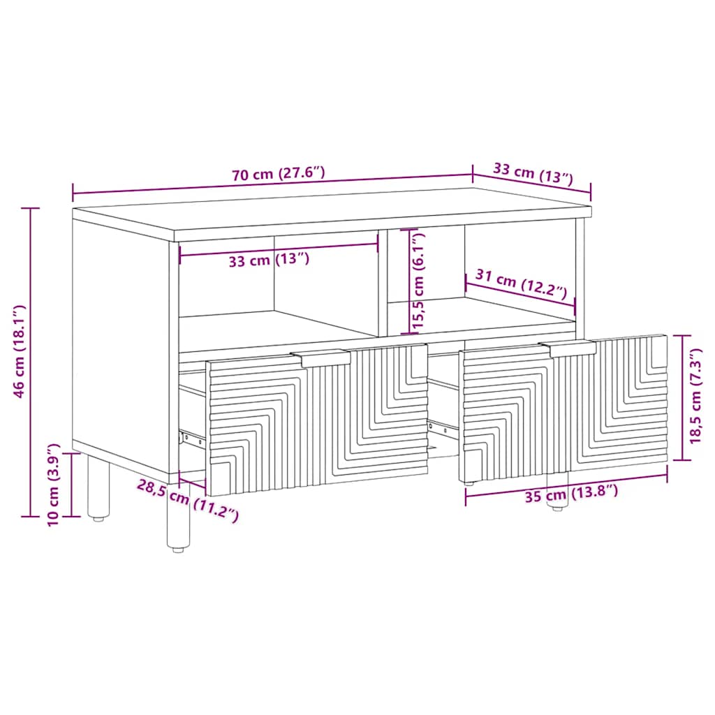 TV-Schrank Braun 70x33x46 cm Massivholz Mango