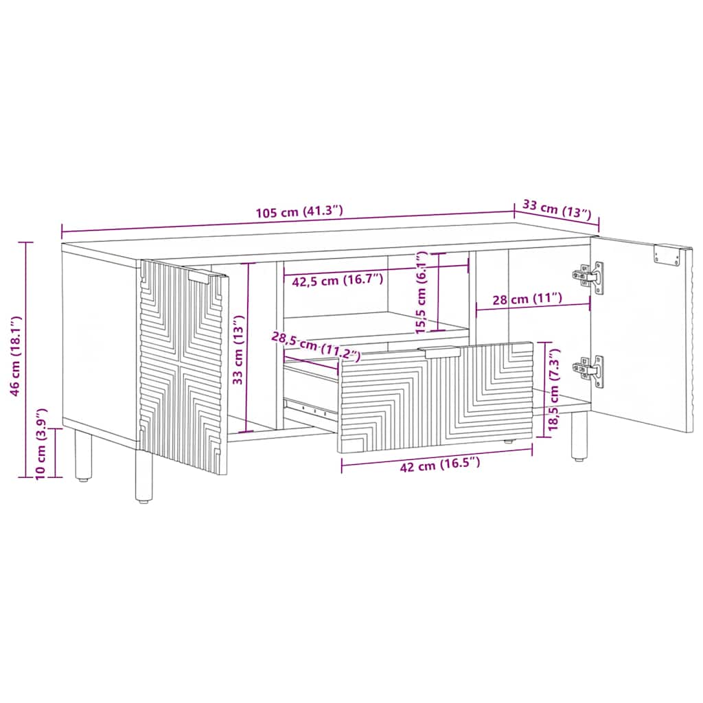 TV-Schrank Braun 105x33x46 cm Massivholz Mango