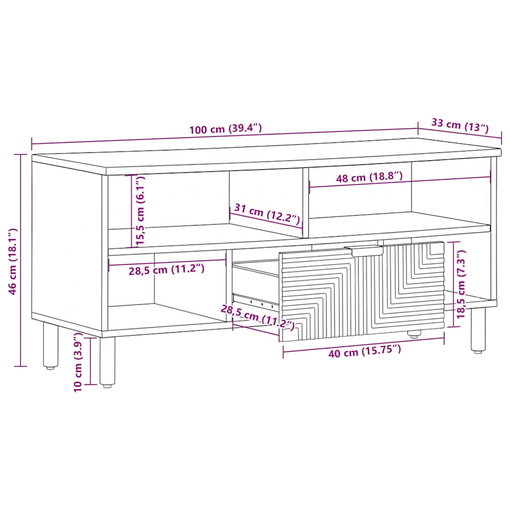 TV-Schrank Braun 100x33x46 cm Massivholz Mango