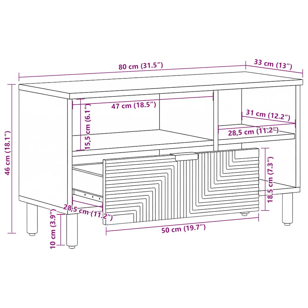 TV-Schrank Braun 80x33x46 cm Massivholz Mango