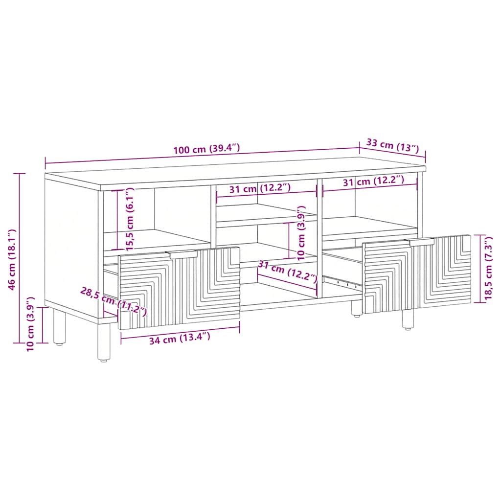 TV-Schrank Braun 100x33x46 cm Massivholz Mango