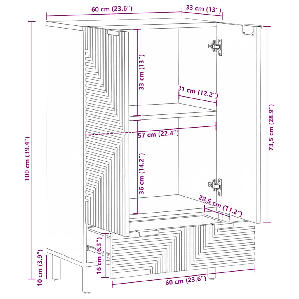 Highboard Braun 60x33x100 cm Massivholz Mango