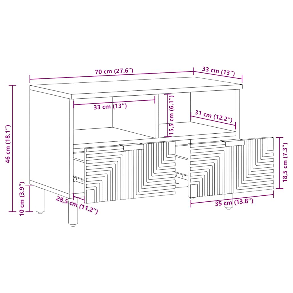 TV-Schrank 70x33x46 cm Massivholz Akazie