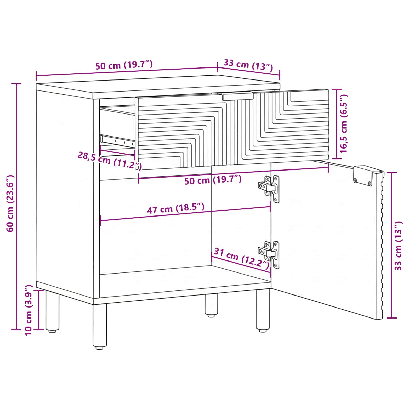 Bettschrank Braun 50 x 33 x 60 cm Massivholz Akazie