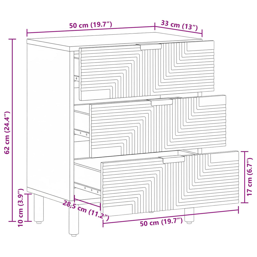 Bettschrank Braun 50 x 33 x 62 cm Massivholz Akazie