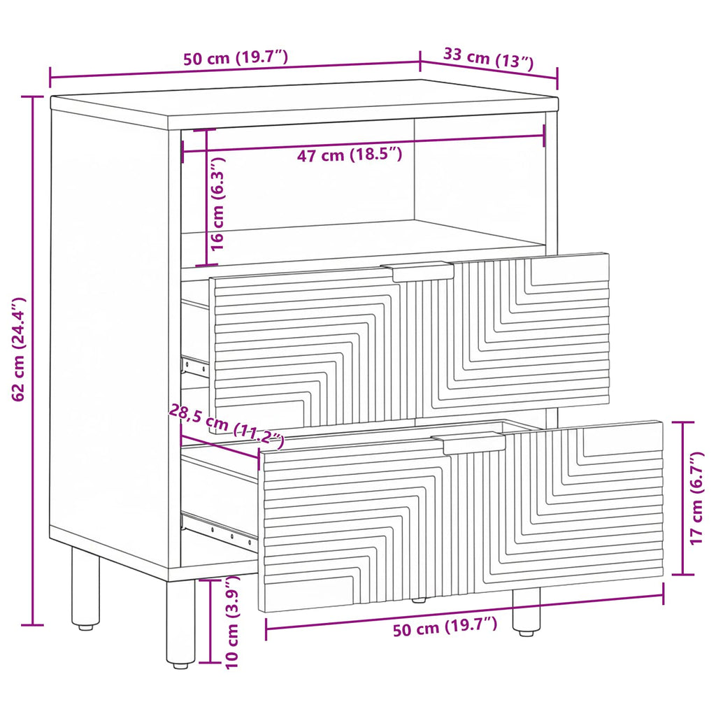 Bettschrank Braun 50 x 33 x 62 cm Massivholz Akazie