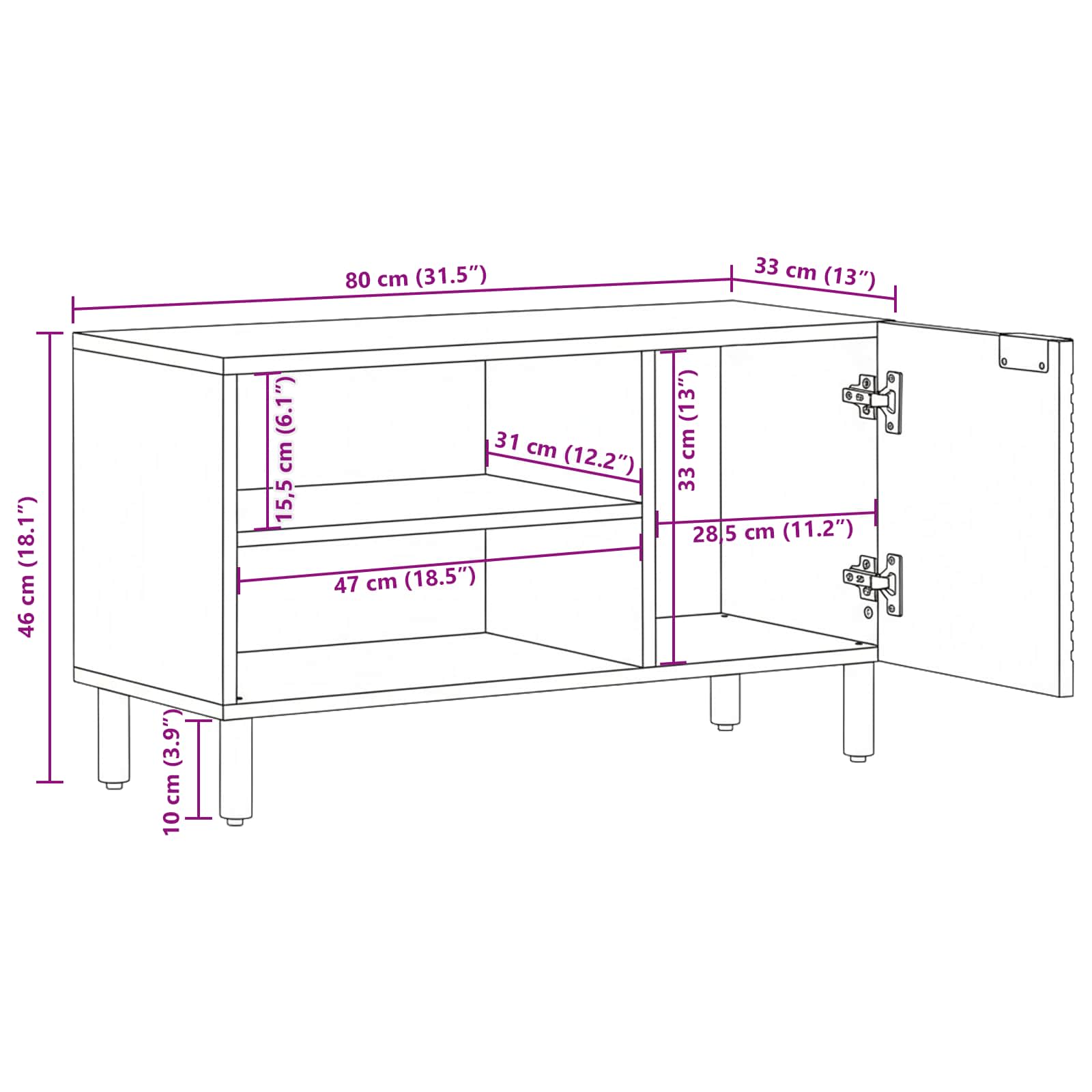 TV-Schränk mit Regal Braun 80 x 33 x 46 cm Massivholz Mango