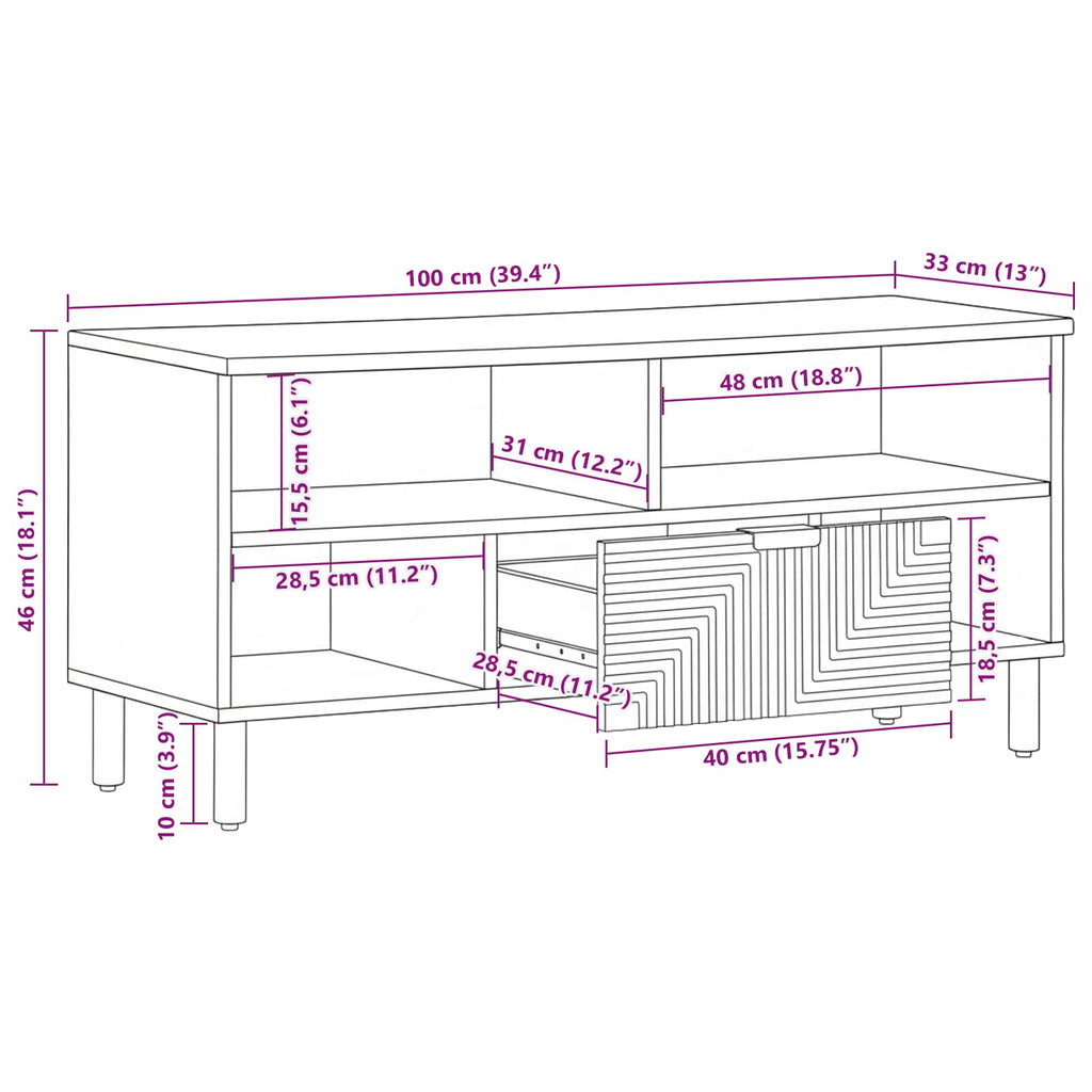 TV-Schränk mit Regal Braun 100 x 33 x 46 cm Massivholz Mango