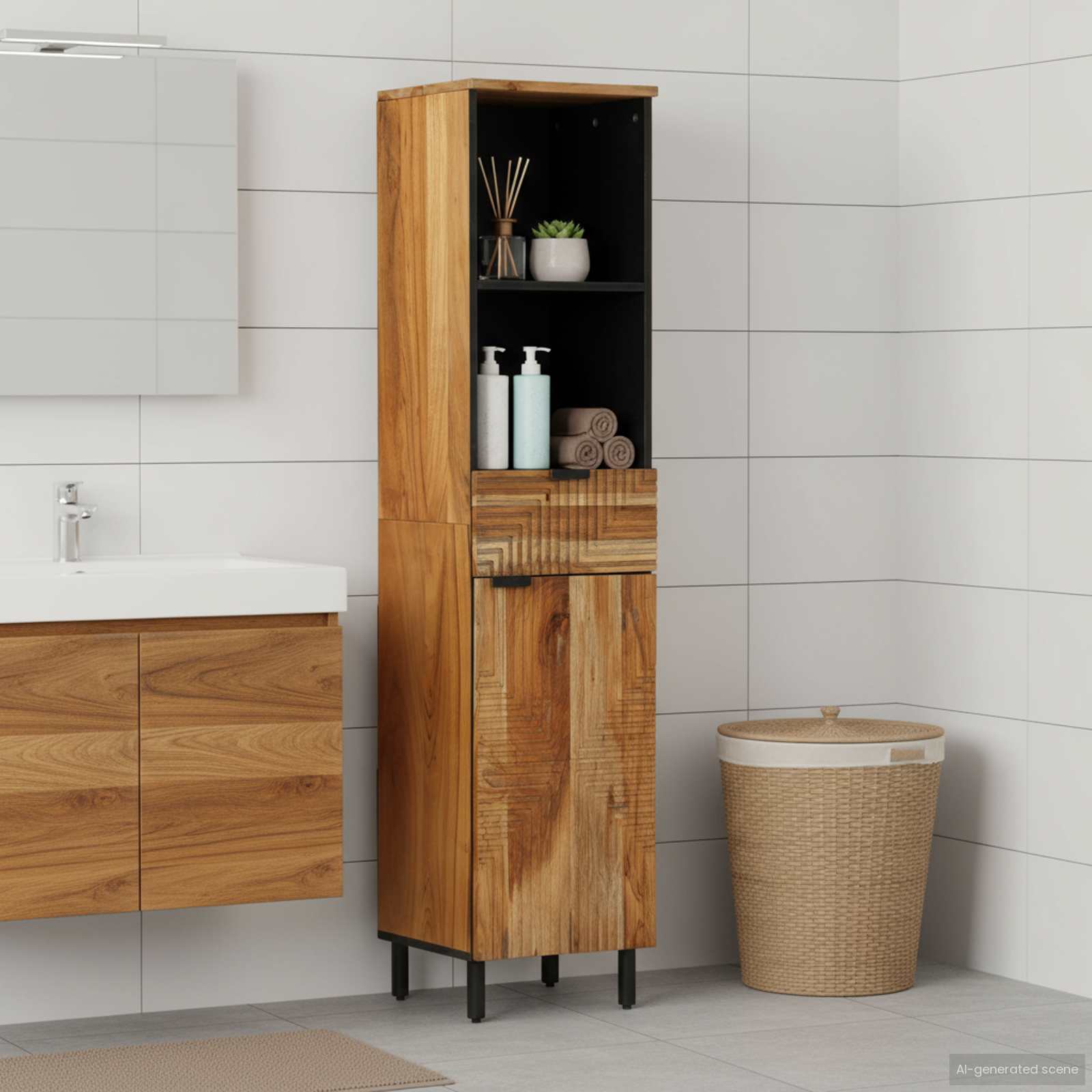 Badezimmerschrank Braun 38 x 33 x 160 cm Massivholz Mango