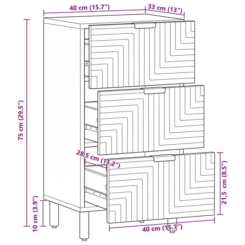 Sideboard mit Schubladen Braun 40 x 33 x 75 cm Massivholz Mango