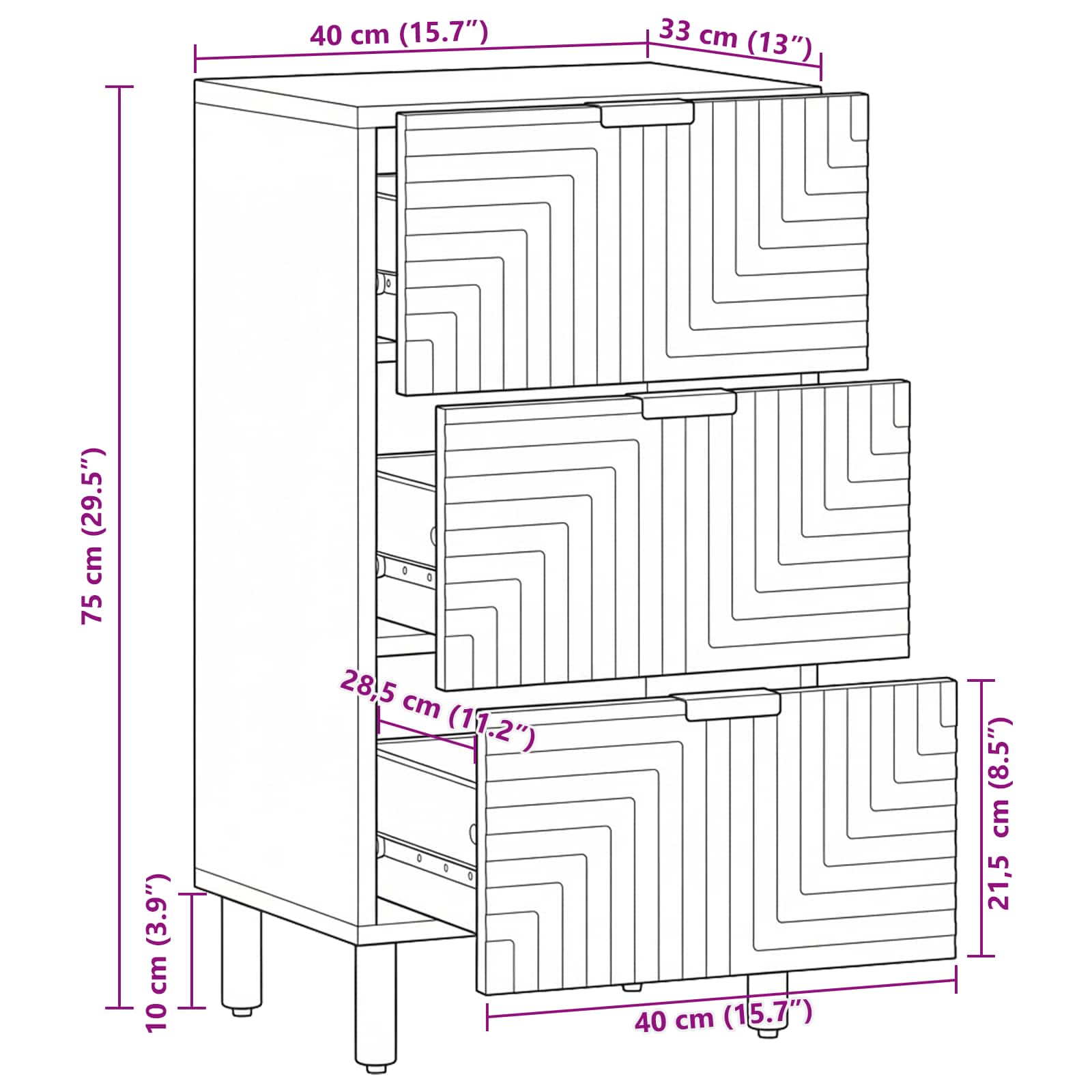 Sideboard mit Schubladen Braun 40 x 33 x 75 cm Massivholz Mango