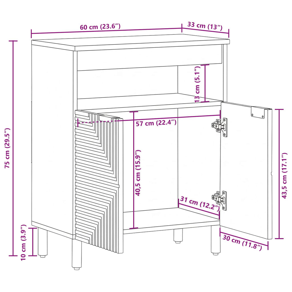 Sideboard mit Regal Braun 60 x 33,5 x 75 cm Massivholz Mango