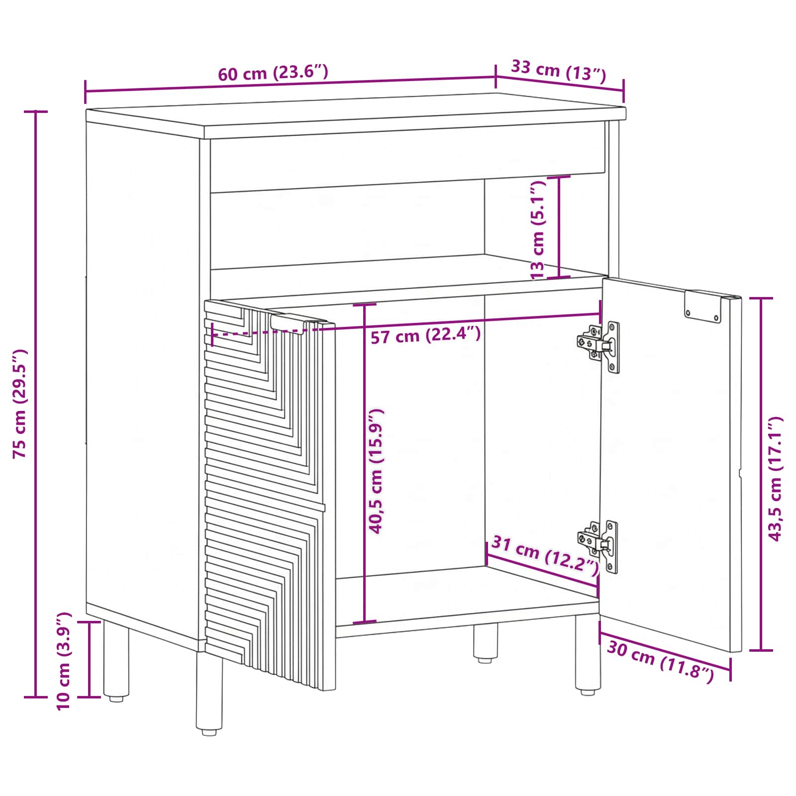 Sideboard mit Regal Braun 60 x 33,5 x 75 cm Massivholz Mango