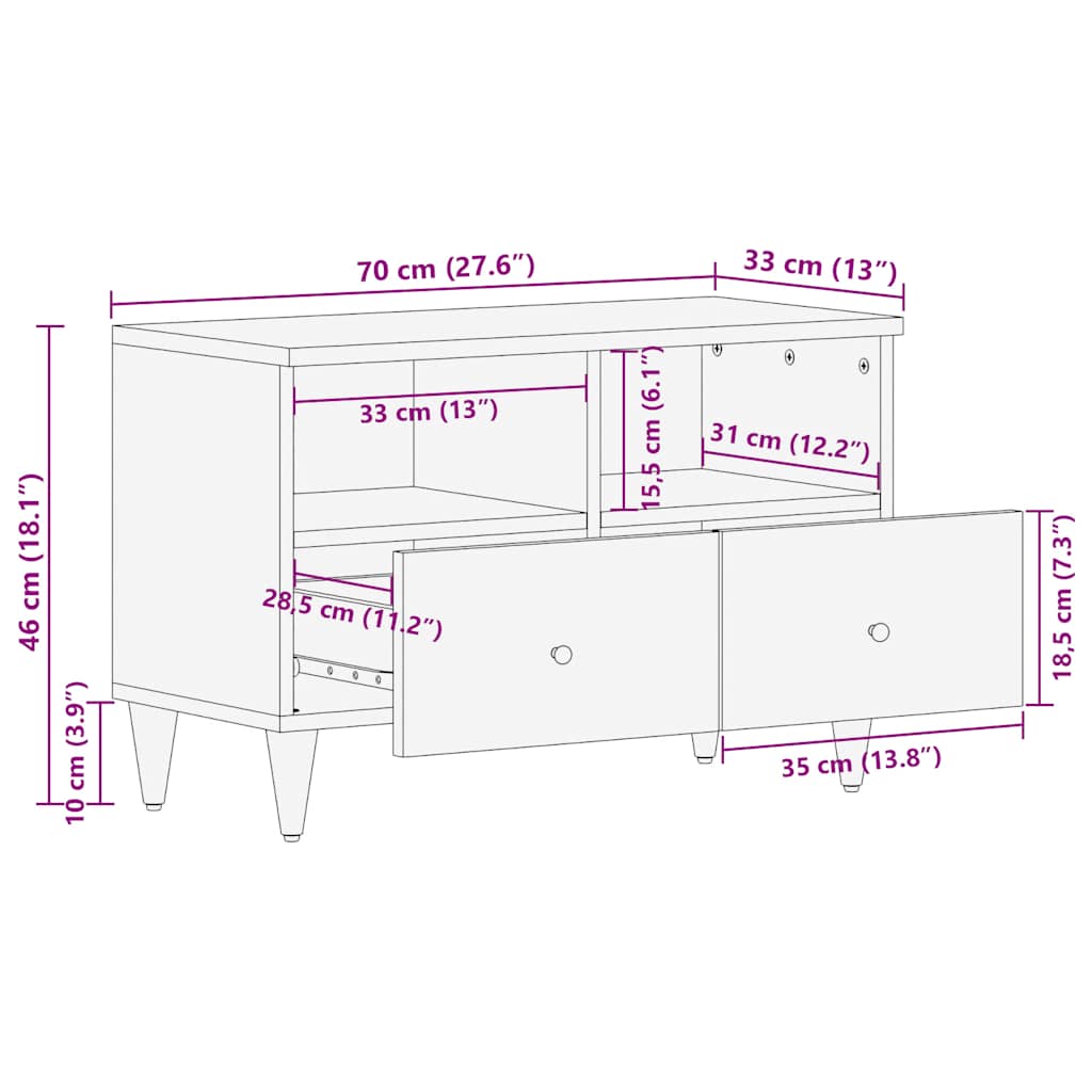 TV-Schrank Hellgrau 70x33,5x46 cm Massivholz Mango