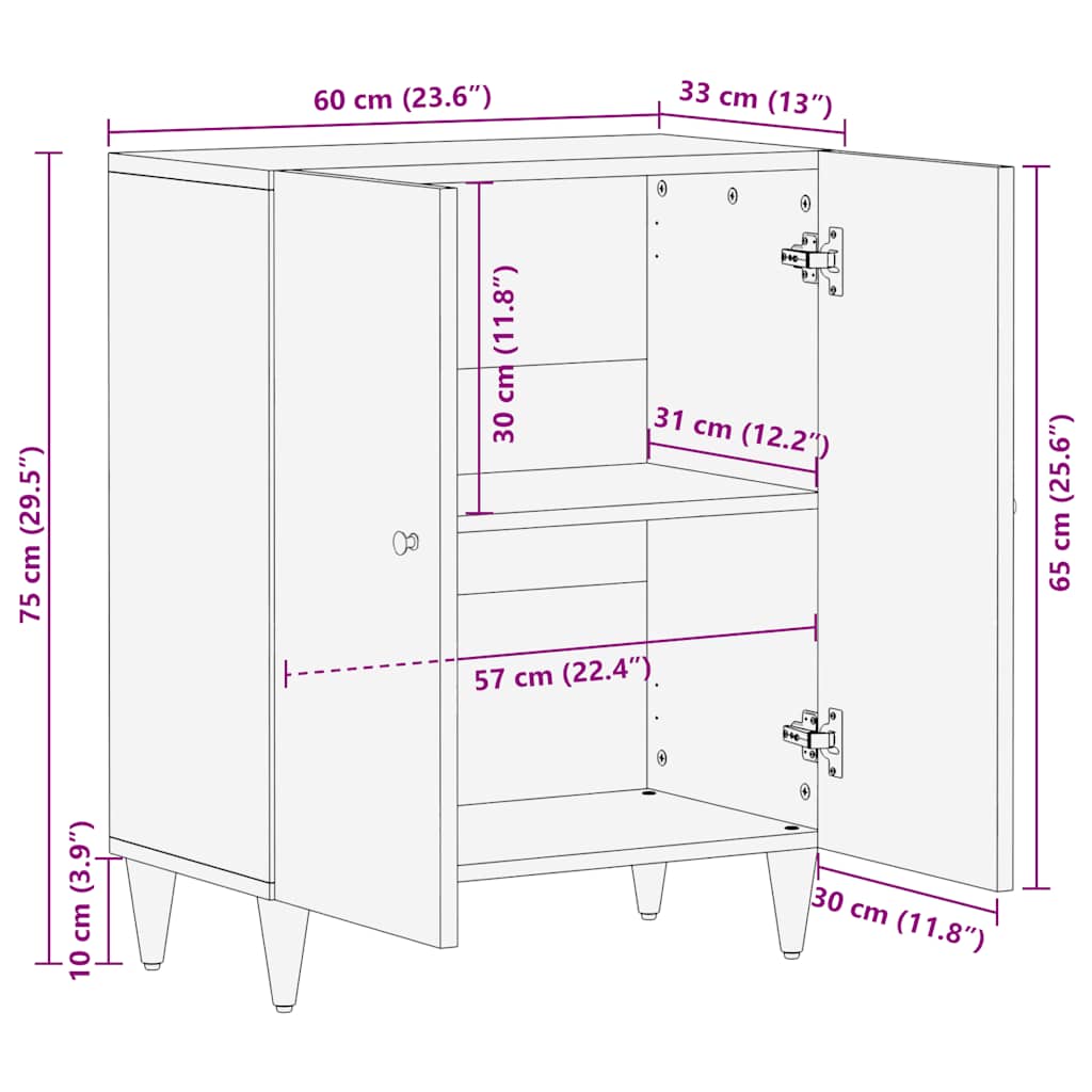 Sideboard Hellgrau 60x33,5x75 cm Massivholz Mango