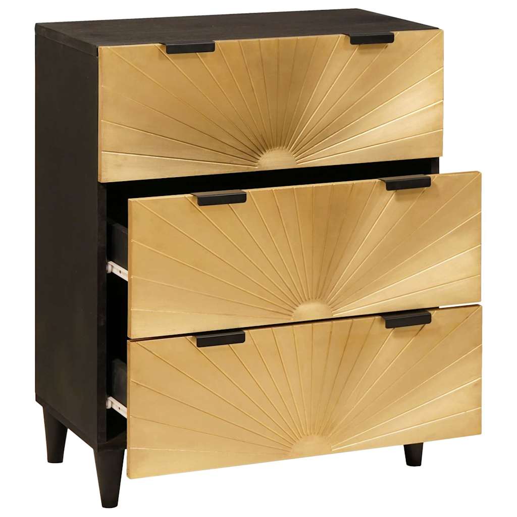 Sideboard Schwarz und Gold 60 x 33 x 75 cm Massivholz Mango