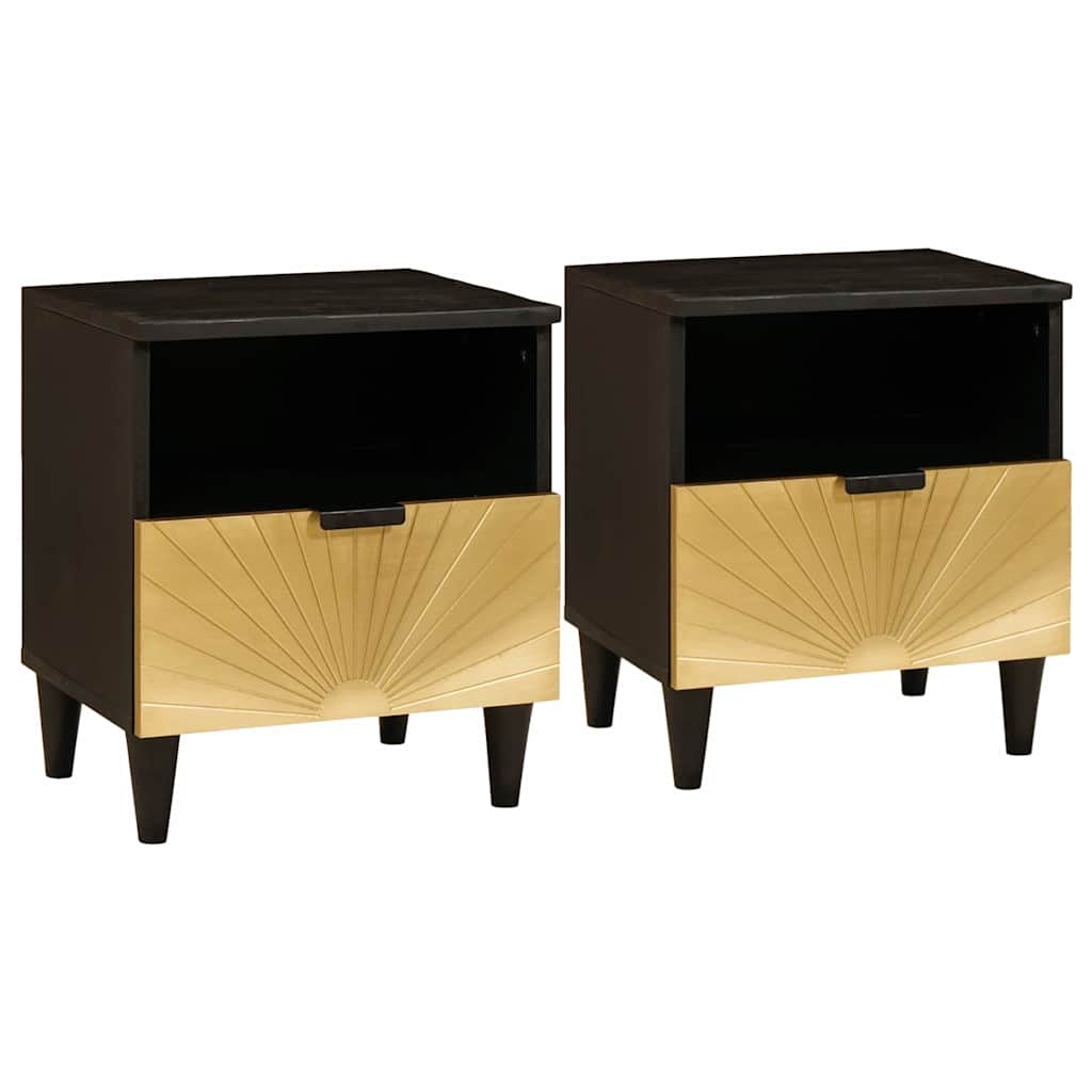 Nachttisch 2 pcs Schwarz und Gold 40 x 33 x 46 cm Holzwerkstoff