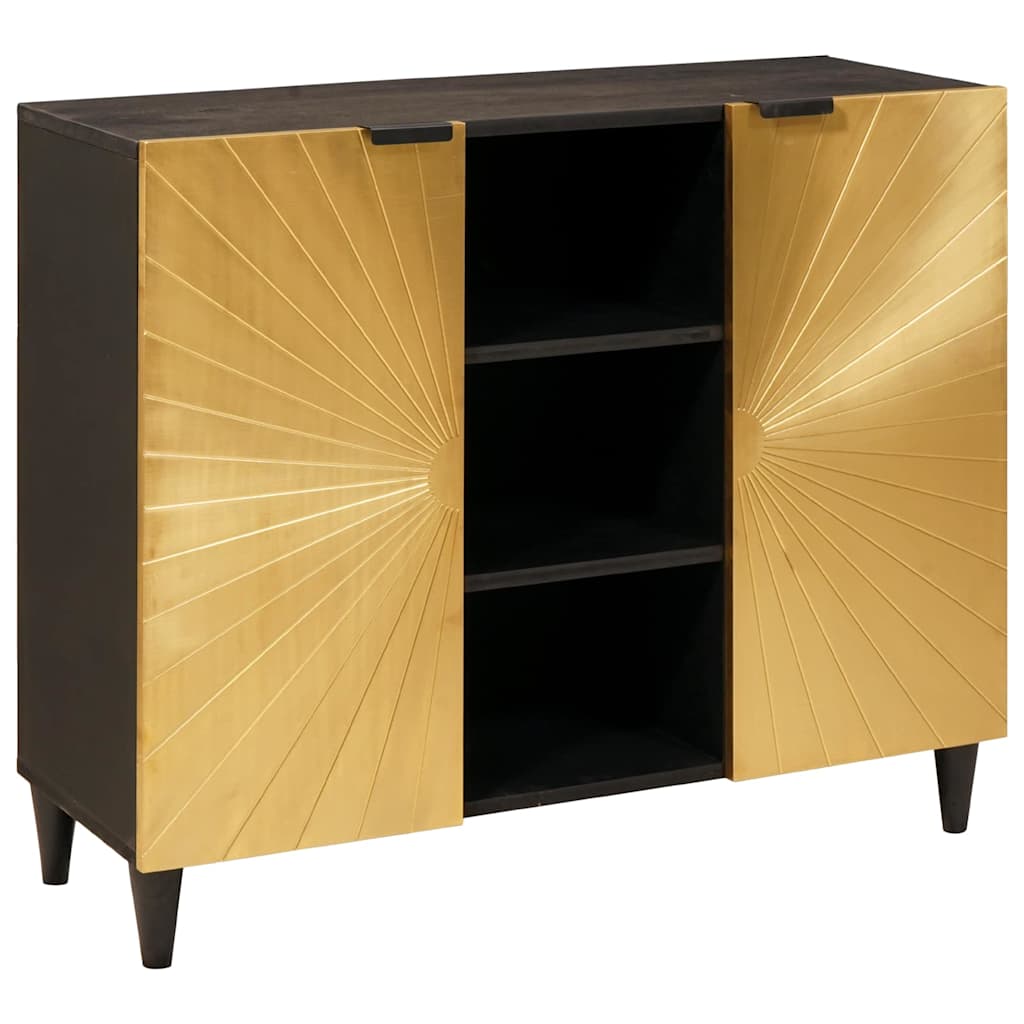 Seitenschrank mit Regal Schwarz und Gold 90 x 33,5 x 75 cm