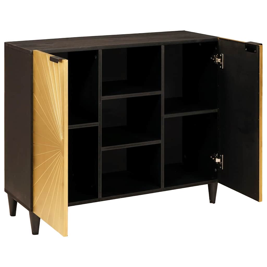 Seitenschrank mit Regal Schwarz und Gold 90 x 33,5 x 75 cm