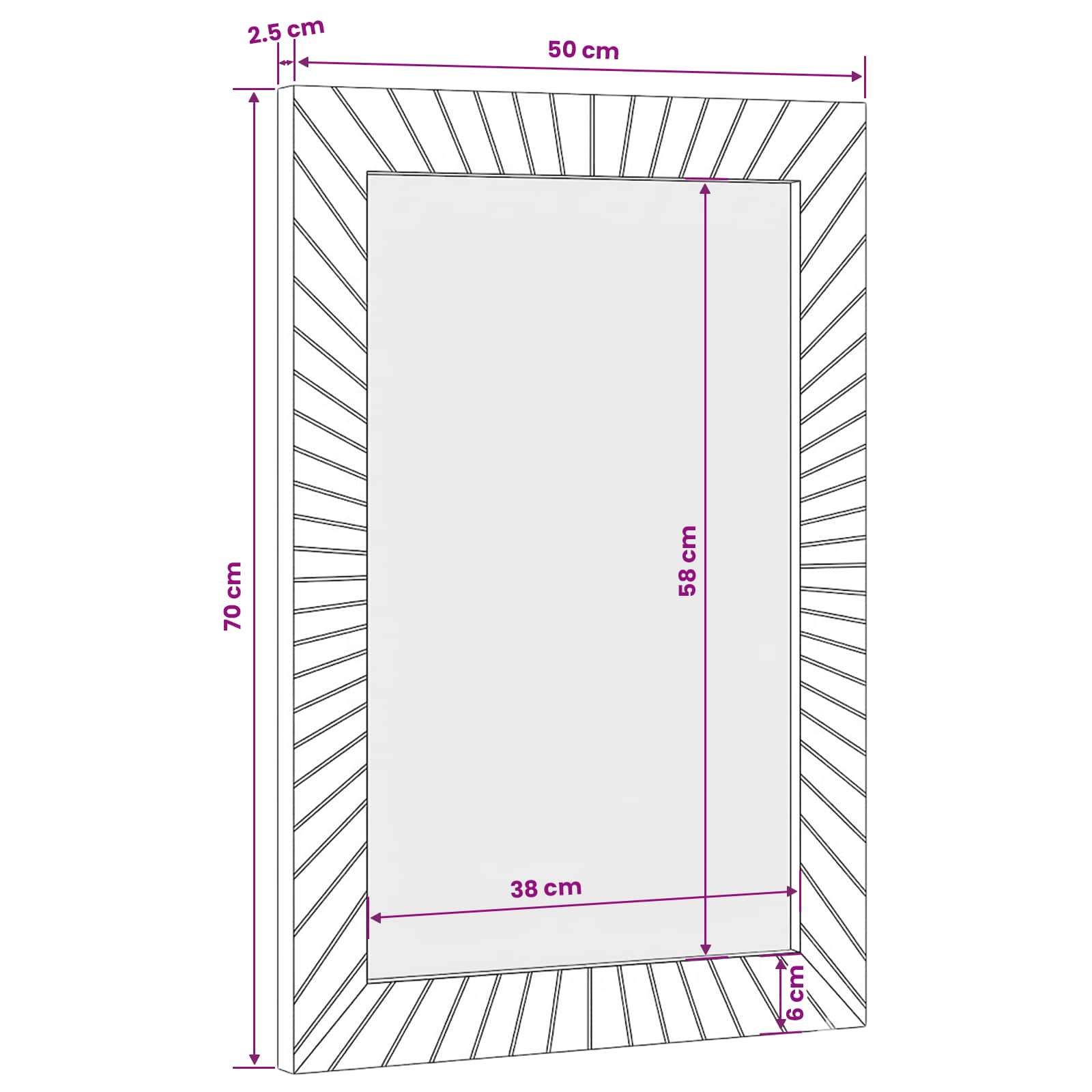 Badezimmer Spiegel Wandmontiert Gold 50 x 2,5 x 70 cm
