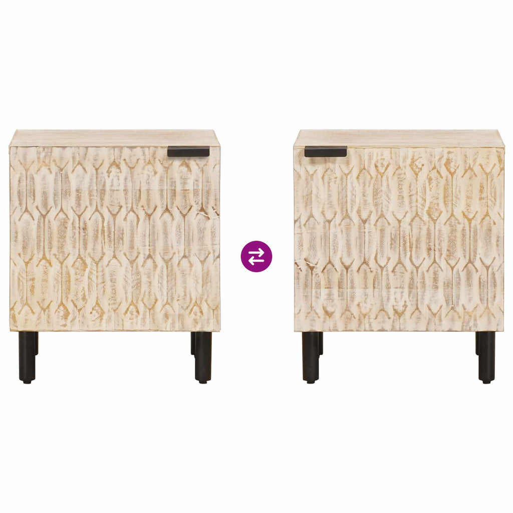 Nachttisch 2 pcs Weiß 40 x 33 x 46 cm Massivholz Mango
