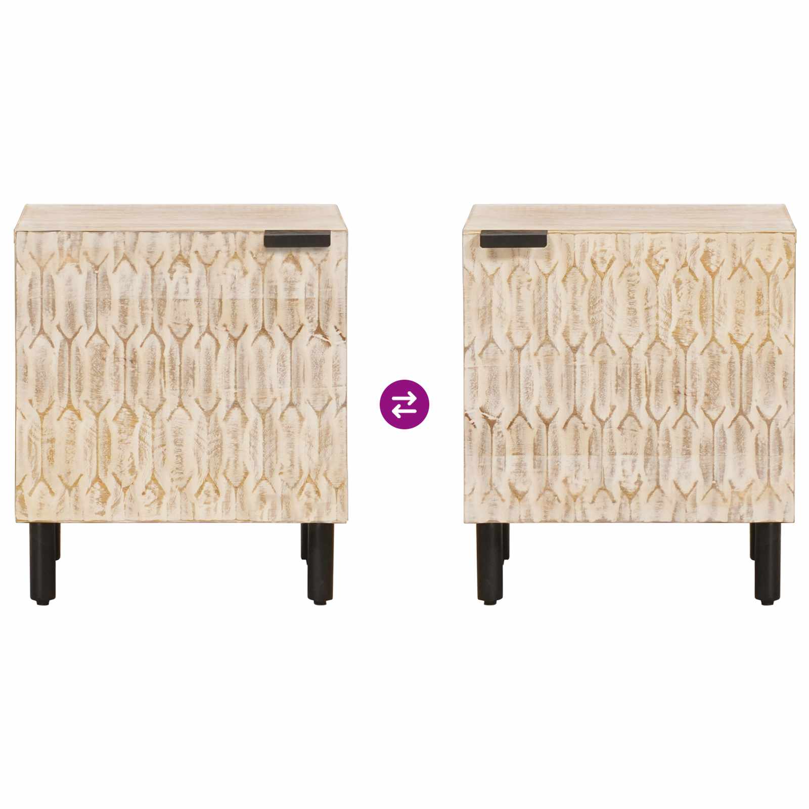 Nachttisch 2 pcs Weiß 40 x 33 x 46 cm Massivholz Mango